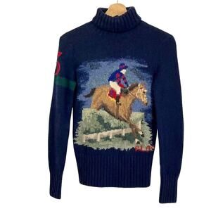 Ralph Lauren Hand-Knit Equestrian Intarsia Turtleneck Sweater  – XS